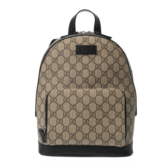 Gucci Handbags - GUCCI Backpack Beige Tan GG Supreme Canvas Leather Daypack